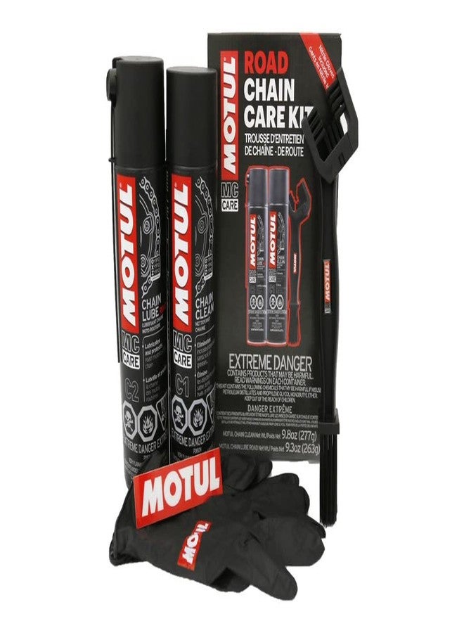 Motul C1 Chain Cleaner and C2 Motorcycle Chain Lube Kit with Brush, Gloves, and Sticker, Complete Road Motorcycle Maintenance Kit for Street Bikes and Karts - Image 1